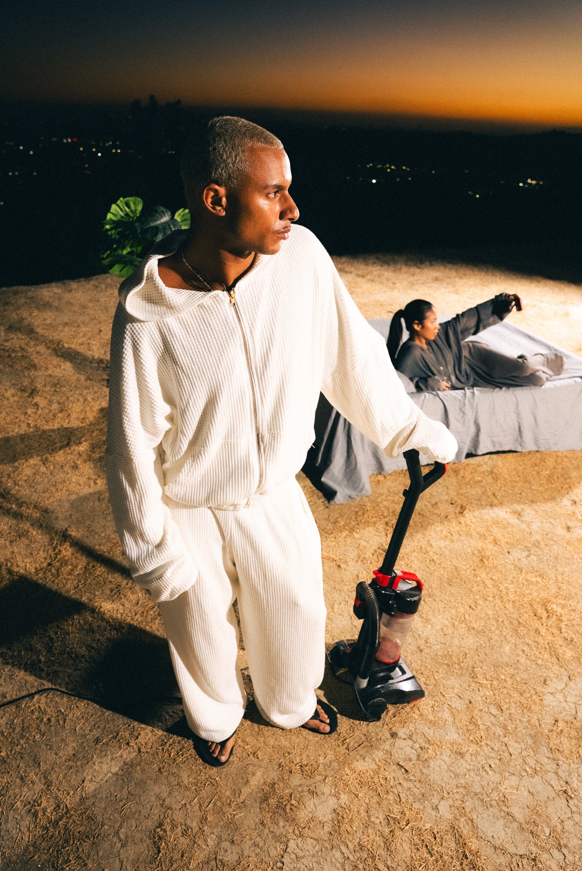 Bone White Waffle Knit Sweatpants